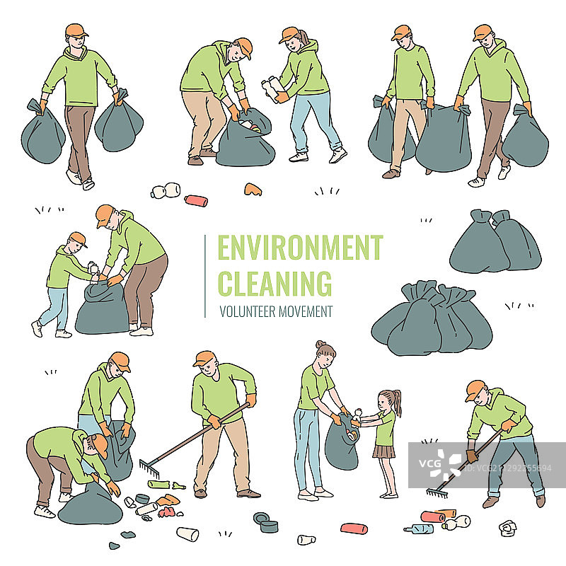 志愿者将垃圾分类装袋图片素材