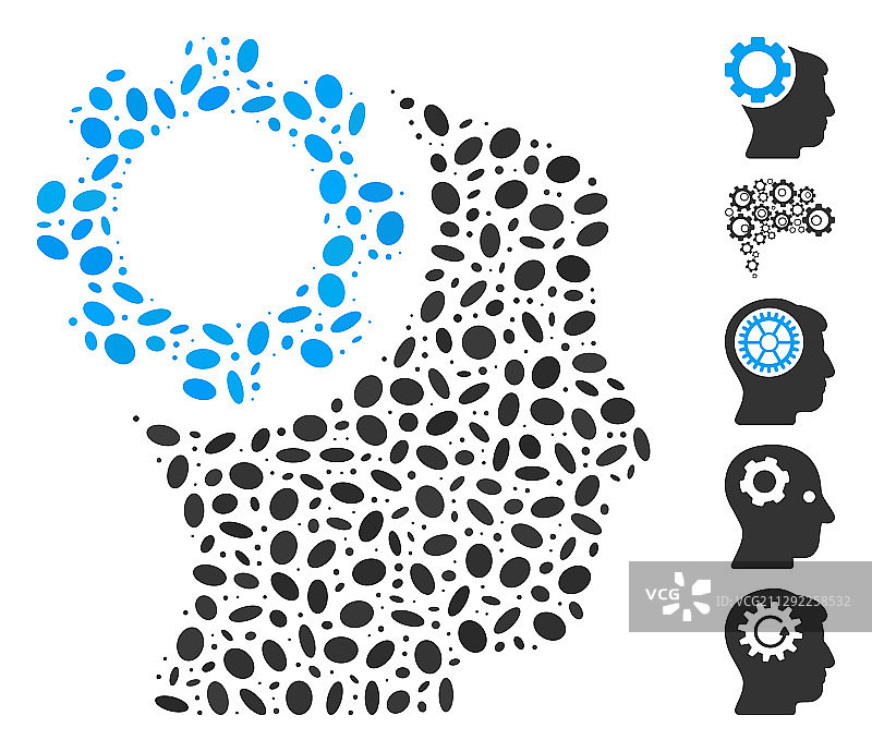 点状镶嵌大脑齿轮图片素材