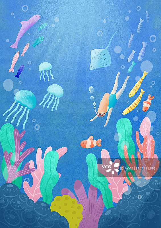 夏天，海洋，海底景观，鱼，水母，浮潜图片素材