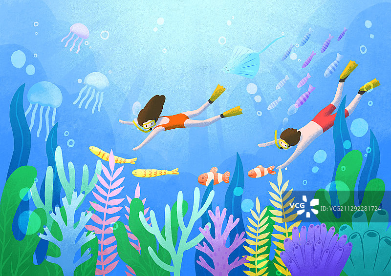 夏季海底鱼类浮潜潜水图片素材