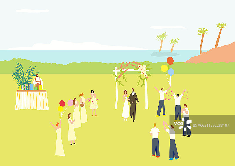 婚礼，户外泳池，夏季海滩图片素材