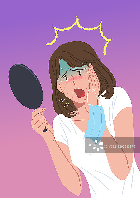 夏季炎热戴口罩的女性肌肤问题图片素材