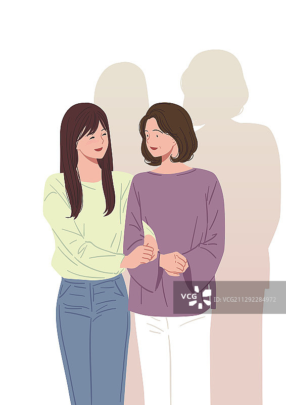 妈妈、女儿和家人，手臂交叉图片素材