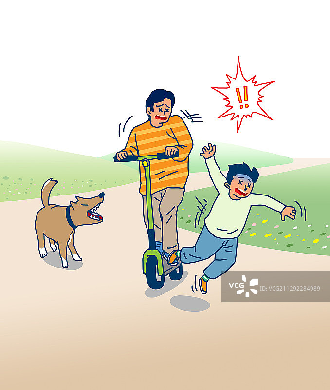 插画：安全教育，交通事故与电动滑板车图片素材