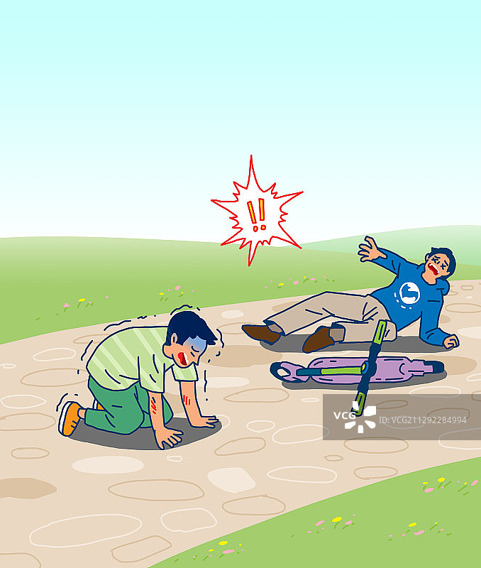 插画：安全教育，交通事故与电动滑板车图片素材