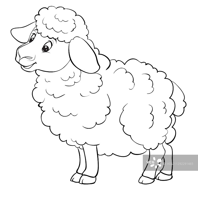 卡通风格绵羊轮廓简笔画图片素材
