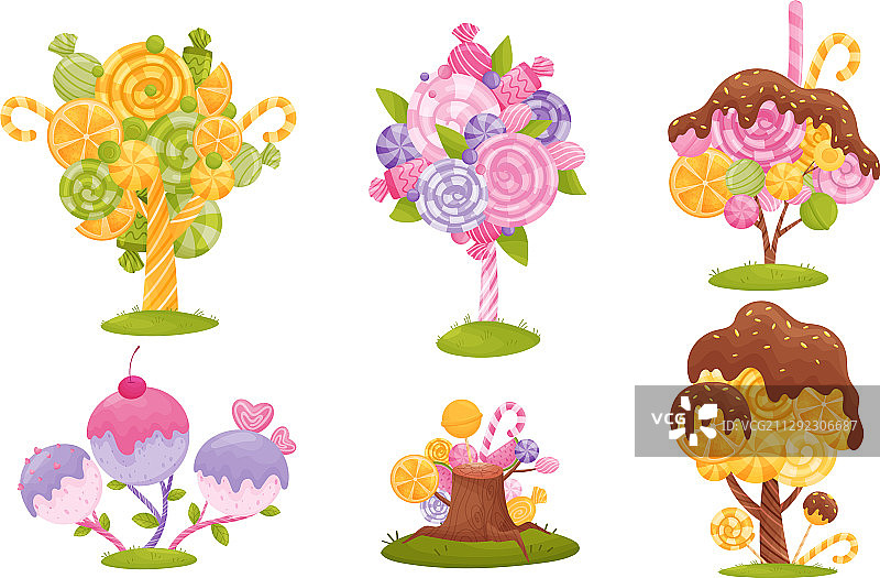 白色背景上的卡通甜糖果树图片素材