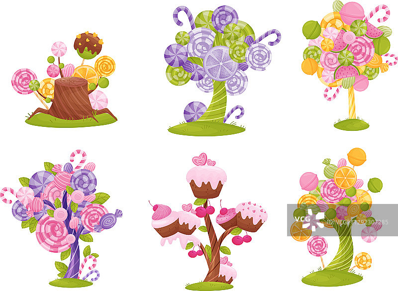 白色背景上的卡通甜糖果树图片素材