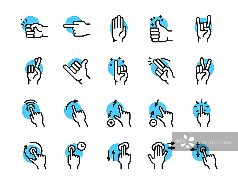 手势彩色线性图标集可编辑笔画图片素材