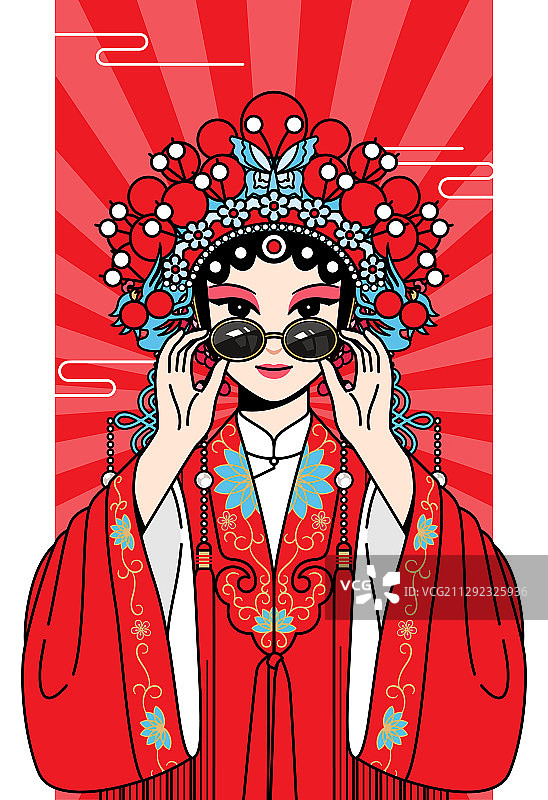 国潮戏曲花旦戴墨镜插画图片素材