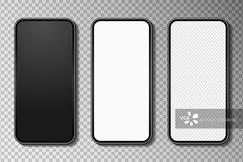 带白色空白屏幕的逼真智能手机模型套件图片素材