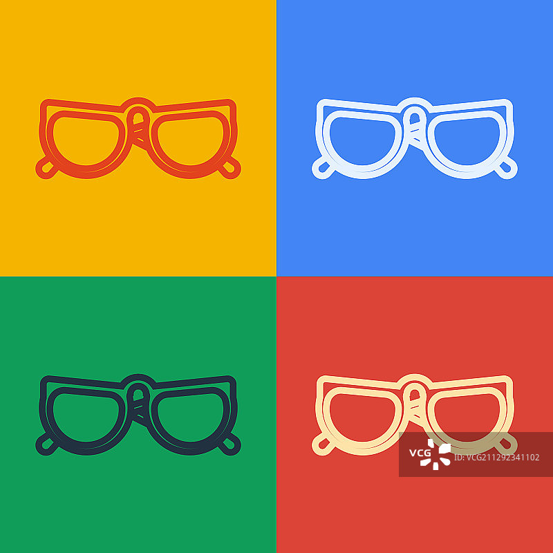 彩色背景上的波普艺术眼镜线条图标图片素材