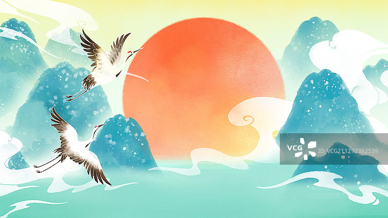 国潮风格背景插画图片素材