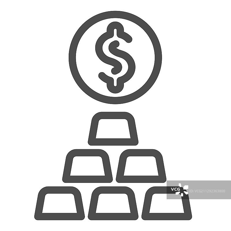 金条和美元线性图标，六块金锭图片素材