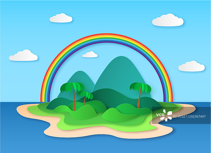 纸质热带海岛海景图片素材