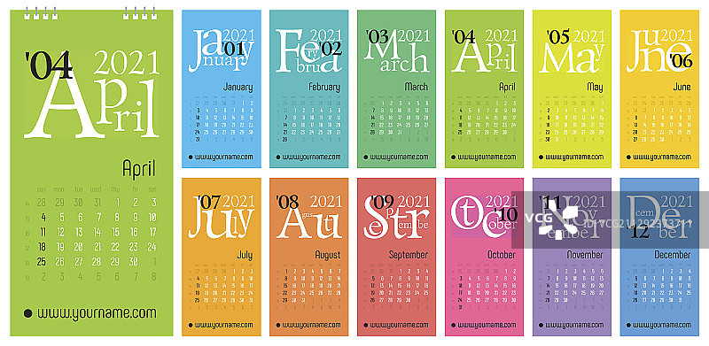 2021年经典彩虹色格里高利历图片素材