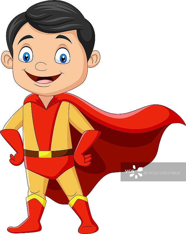 白色背景上的卡通超级英雄男孩图片素材