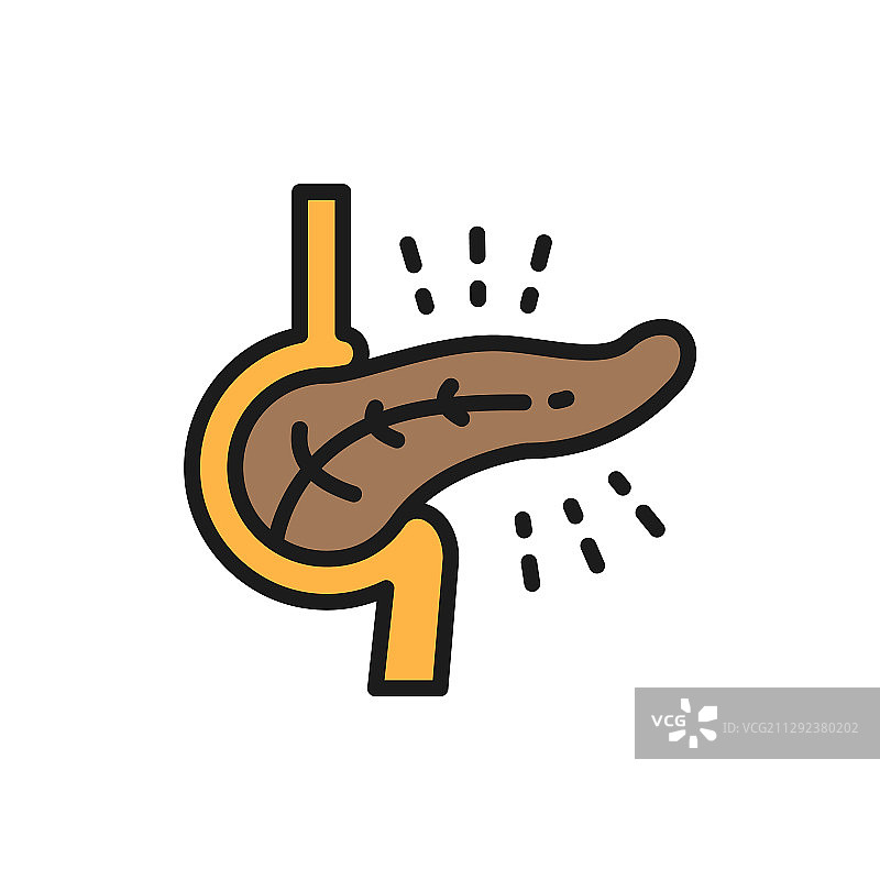 胰腺疾病糖尿病扁平彩色线条图标图片素材