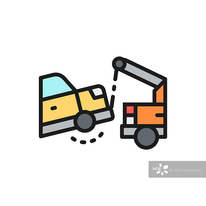 车辆拖车平面彩色线条图标图片素材