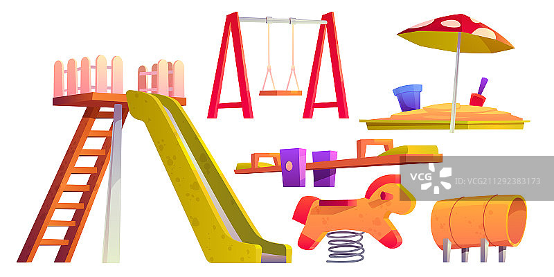 带滑梯、沙箱和秋千的儿童游乐场图片素材