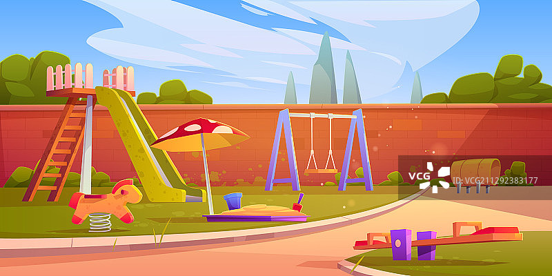 夏季公园或幼儿园里的儿童游乐场图片素材