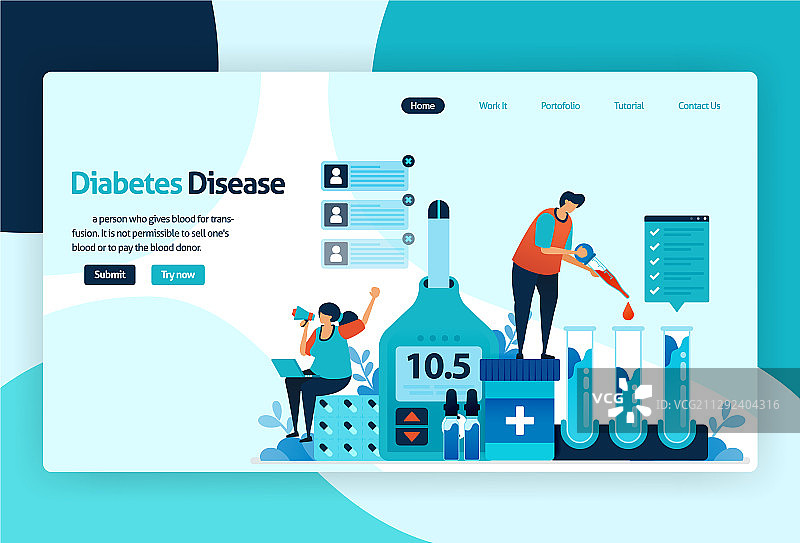 扁平风格的血糖和糖尿病检查模板图片素材