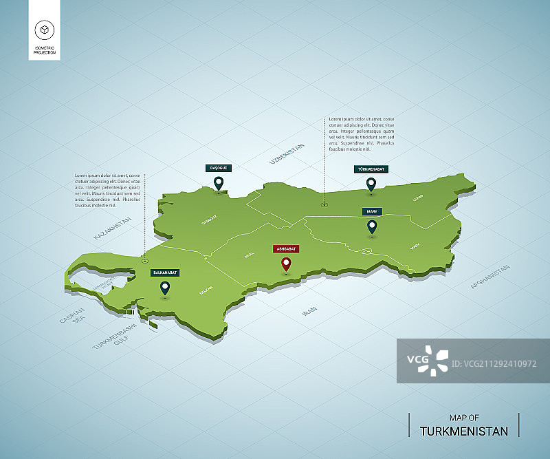 土库曼斯坦2.5D风格地图绿色图片素材