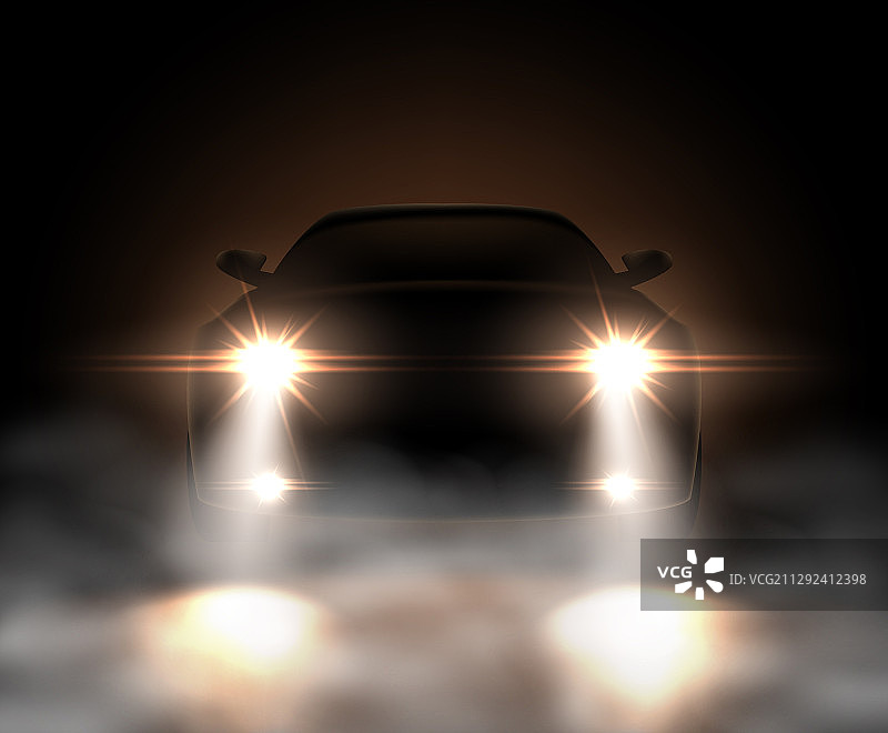 雾中逼真汽车灯光图片素材