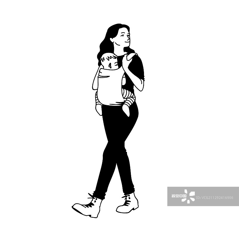 快乐的母亲抱着使用便捷设备的儿童图片素材
