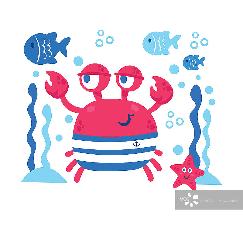 带有海洋动物螃蟹海星的卡片图片素材