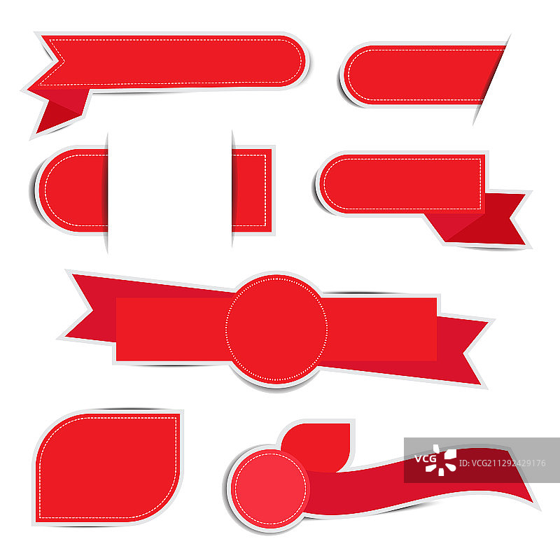 白色背景上的红色丝带banner标签图片素材