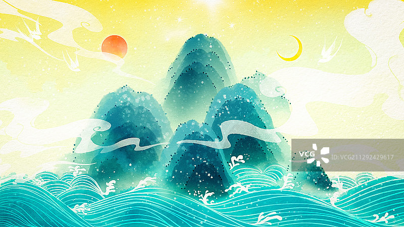 山海经背景插画图片素材