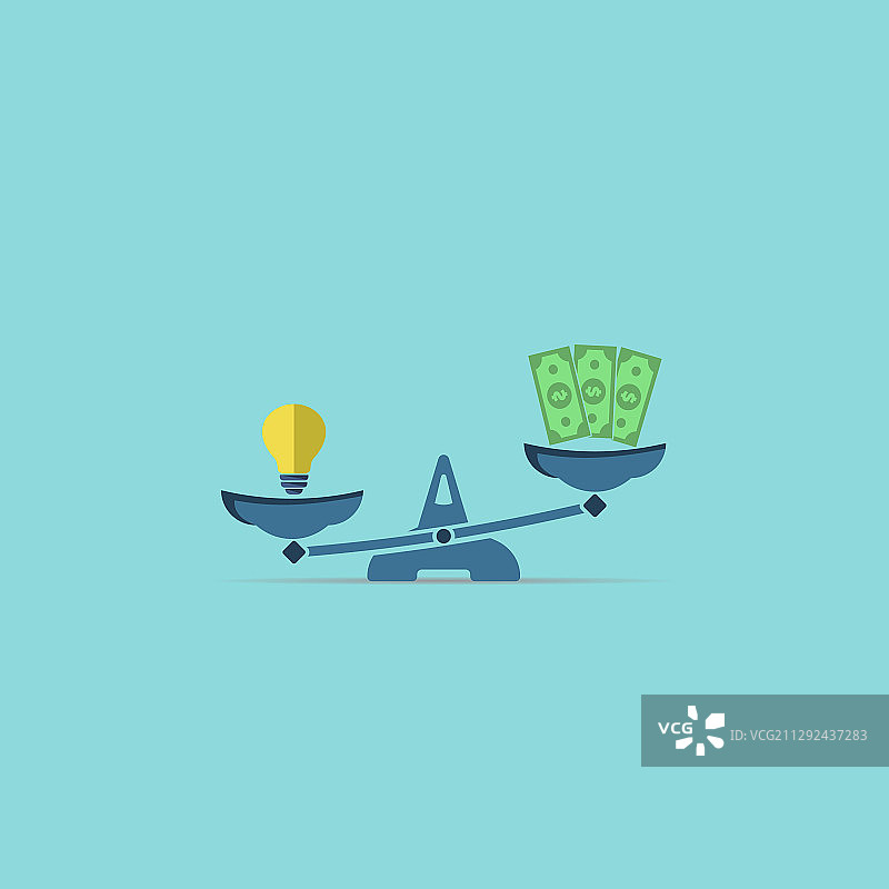 天平上的创意灯泡和美元图片素材