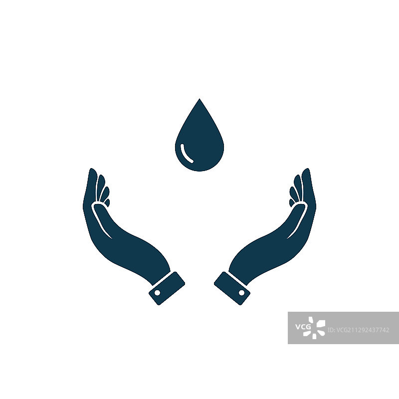 白色背景上手中的水滴符号扁平设计图片素材