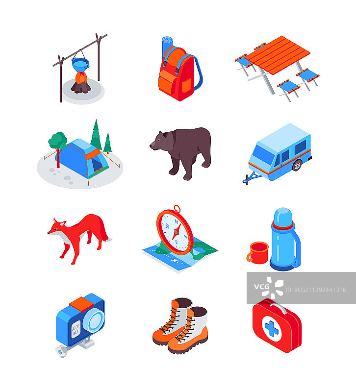 现代2.5D露营徒步装备图片素材