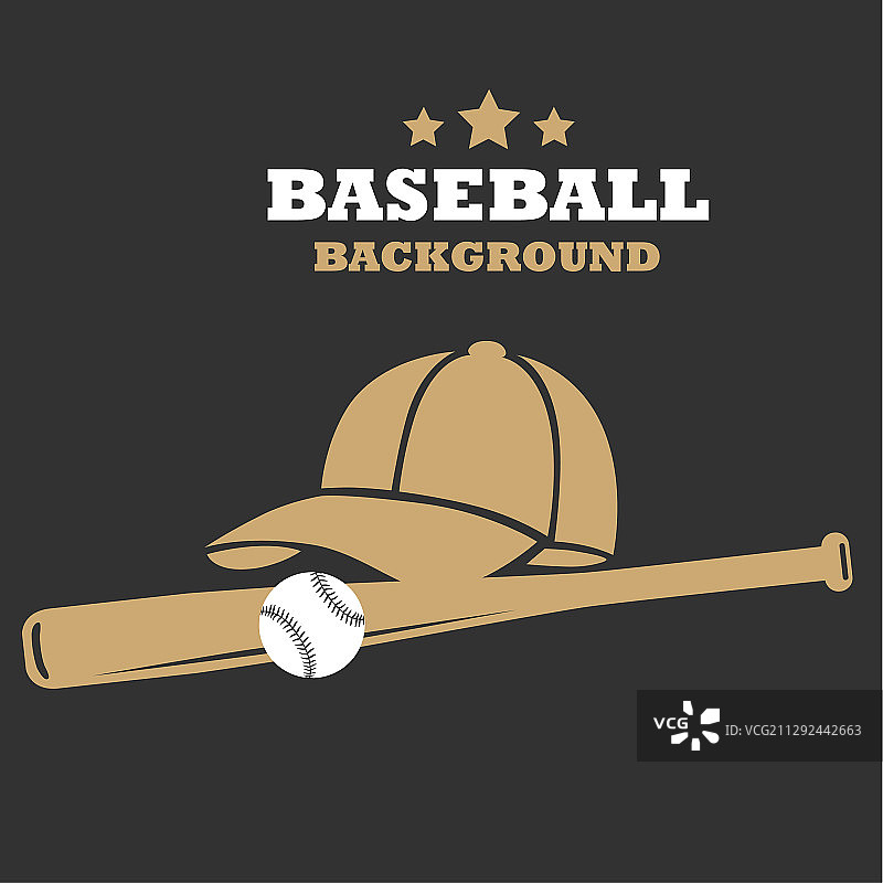 扁平风格棒球背景，带球棒帽子和球图片素材