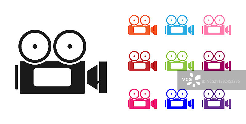 白色背景上的黑色电影摄影机图标图片素材