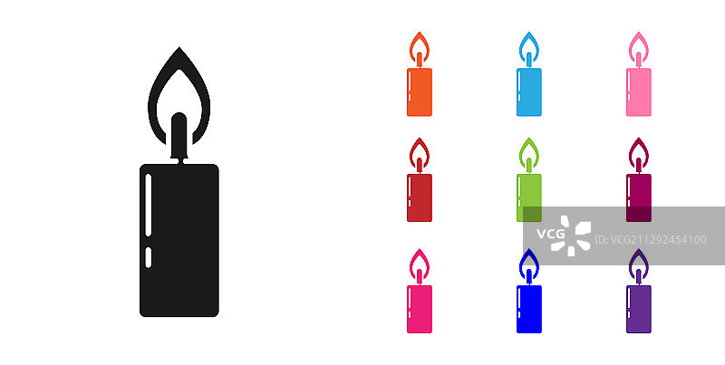 白色背景上孤立的黑色燃烧蜡烛图标图片素材