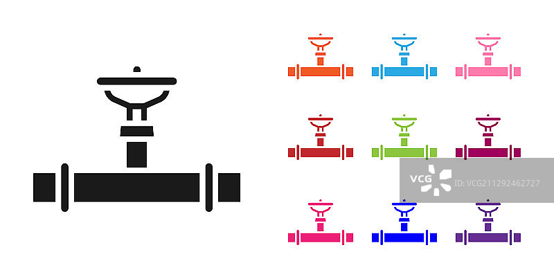黑色工业金属管道和阀门图标图片素材