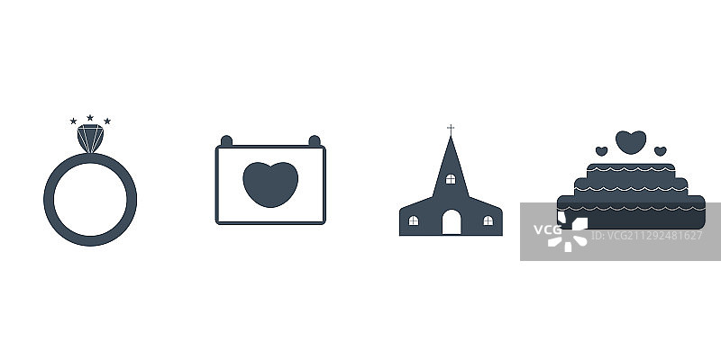 含结婚戒指等婚礼元素图标集图片素材