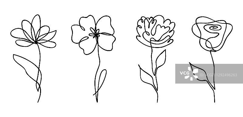 手绘抽象花卉线条图片素材