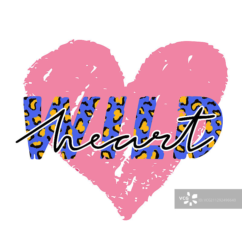 狂野之心标语与豹纹T恤图片素材