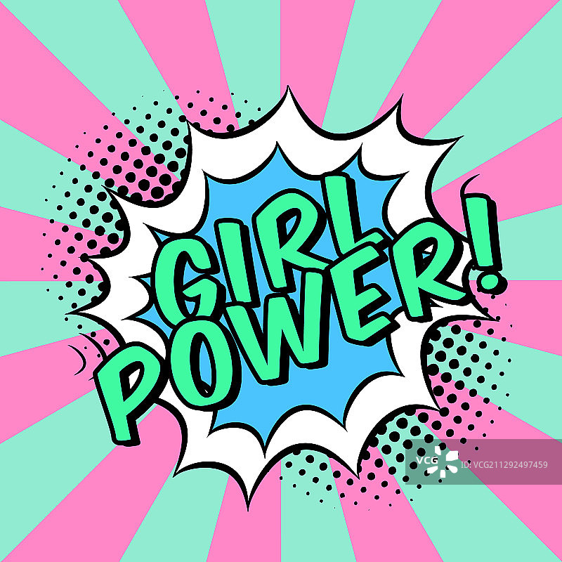 带有语音气泡和口号“女孩力量”的漫画图片素材