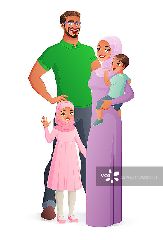 快乐的穆斯林家庭合影图片素材