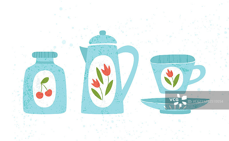 纹理扁平风格厨具套装图片素材