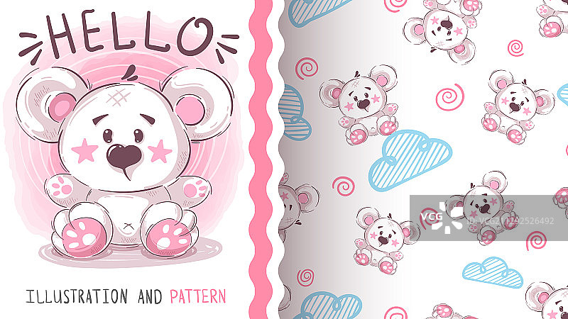 可爱的北极熊 - 无缝图案图片素材