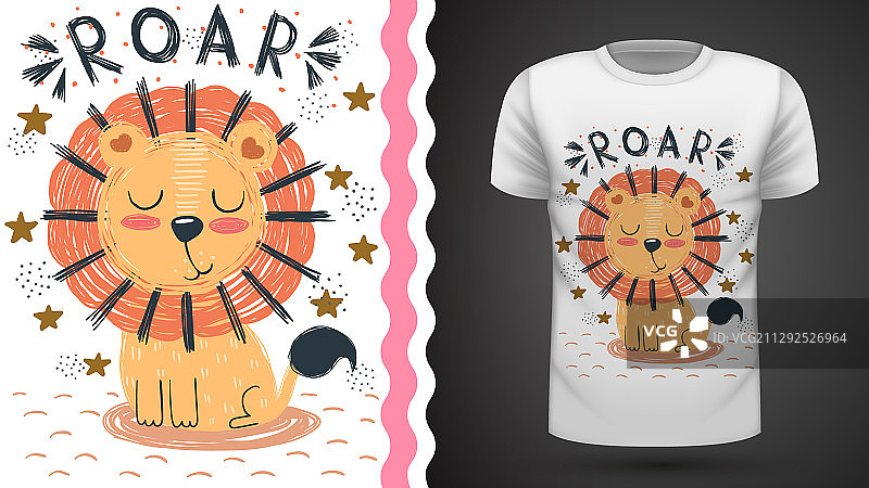 可爱狮子T恤图案创意图片素材