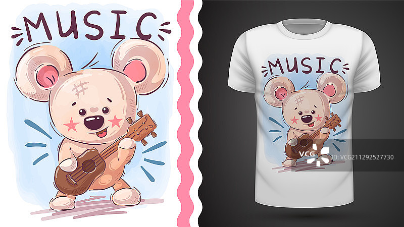 演奏音乐的熊图案T恤设计图片素材