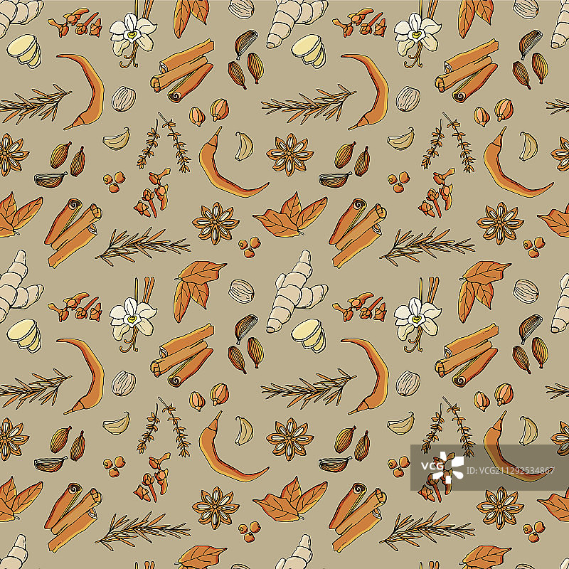 各种香料姜辣椒无缝图案图片素材