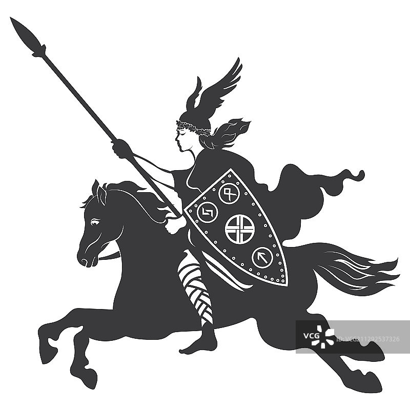 维京风格女武神骑战马图片素材